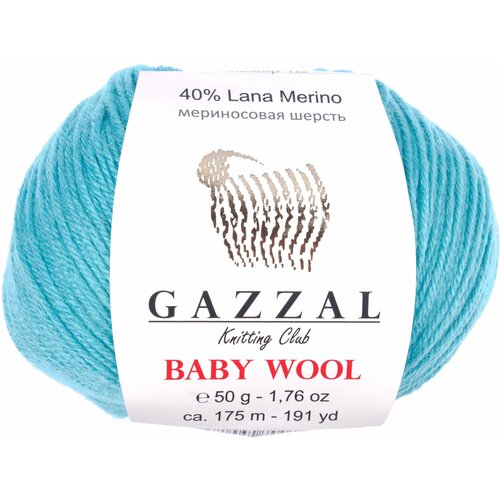 Пряжа Gazzal Baby Wool зеленая бирюза (832), 40%шерсть мериноса/20%кашемирПА/40%акрил, 175м, 50г, 5шт