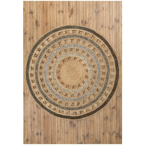 Ковер на пол, циновка 1,5 на 1,5 в гостиную, на кухню, безворсовая, бежевая Flatweave CA-106 Natural Grey Degrade XW круглая