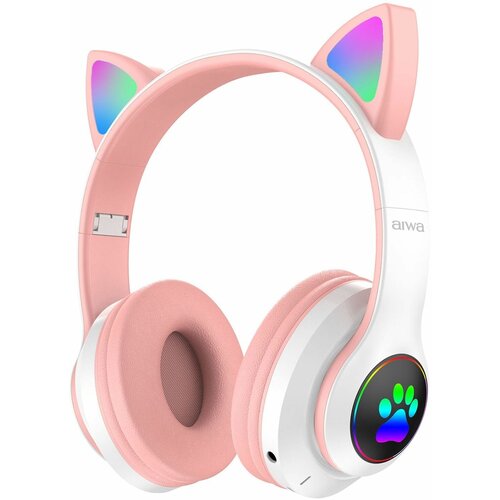 Беспроводные наушники AIWA AW001 с подсветкой складные детские с ушками кошки Bluetooth 50 работа 7-12 часов микрофон аудиовход разъем для карт 99900₽