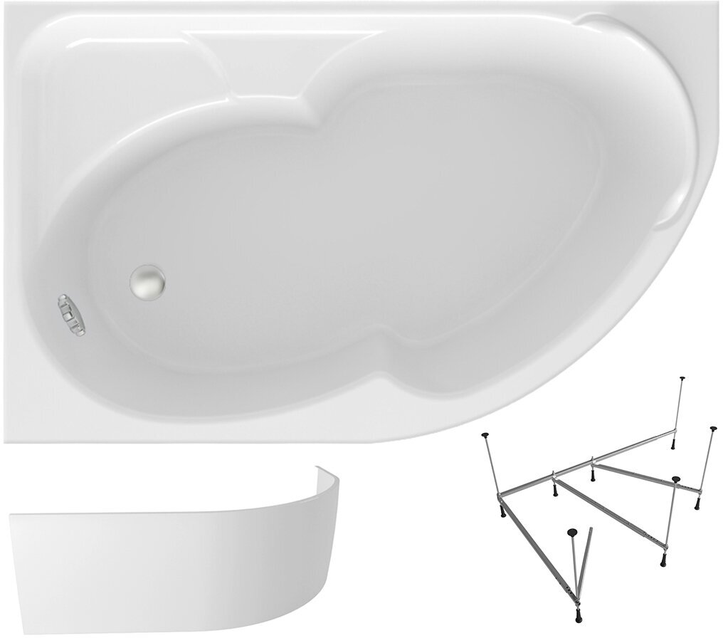 Ванна угловая акриловая 170 х 105 Lavinia Boho Grance Hill S2-3703170L в наборе 3 в 1: угловая ванна 170х105 см (левый разворот), металлический каркас, лицевой экран