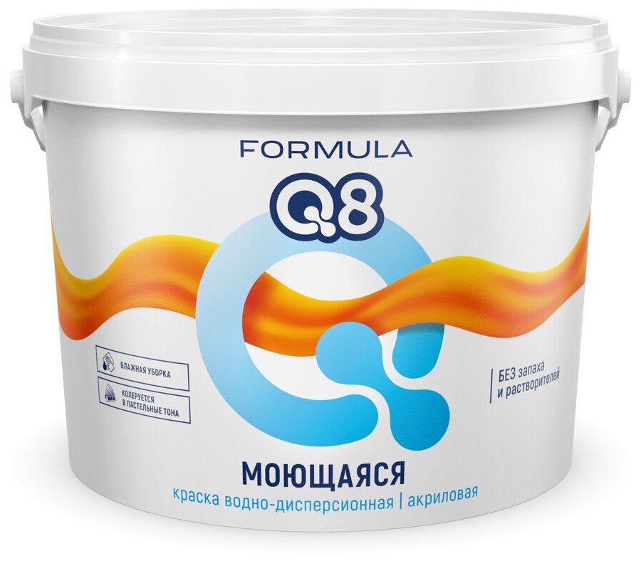 Краска воднодисперсионная, Formula Q8, универсальная, моющаяся, матовая, белоснежная, 13 кг