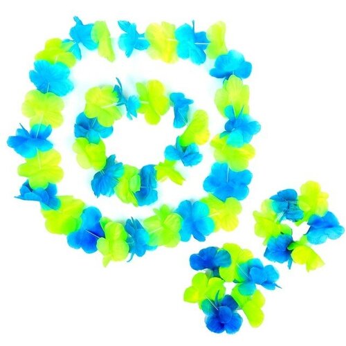 фото Гавайский набор "цветочки", ( ожерелье, венок 2 браслета), цвет зеленый mikimarket