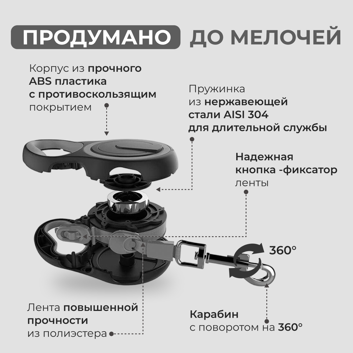 Поводок для собак и кошек до 15 кг, рулетка 3 метра, розовый - фотография № 5