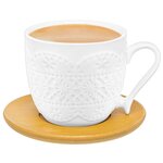 Чашка / кружка для капучино и кофе латте 220 мл 11х8,3х7,5 см Elan Gallery Кружево на деревянной подставке - изображение