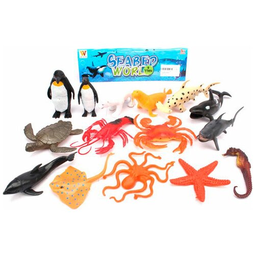 Набор фигурок животных для детей 15 шт / Морские обитатели подводный мир / Большой набор фигурок