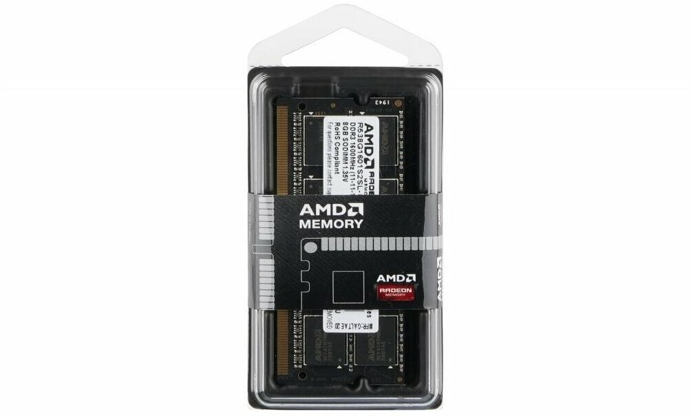 Модуль памяти SODIMM DDR3 8GB AMD 1600MHz, black, Non-ECC, CL11, 1.35V, Retail - фото №7