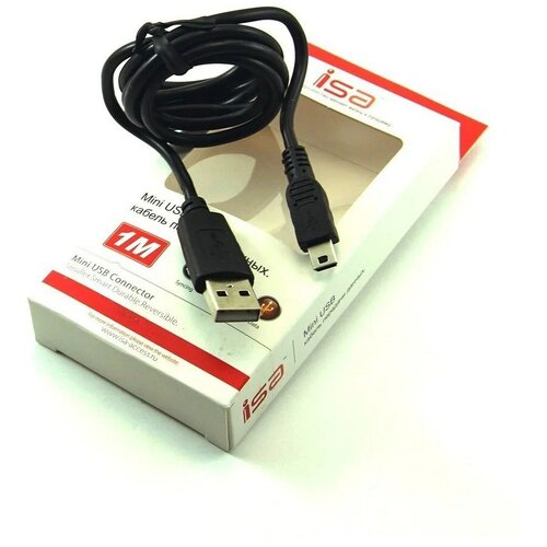 Кабель USB - mini USB, 1 м, черный, ISA кабель для компьютера belkin usb a папа miniusb папа 1 8м f3u155bt1 8m