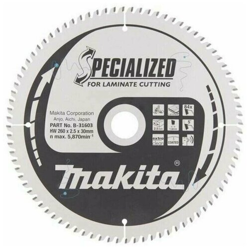 Пильный диск для ламината 260X30X1.8X84T Makita B-31603 диск пильный 165х2 0х20мм 24 зуба makita standart d 45886