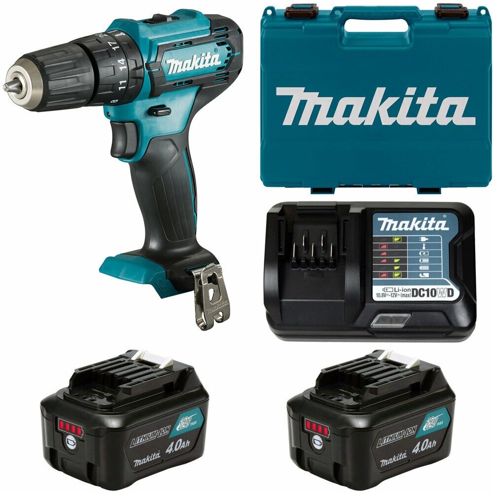 Дрель-шуруповерт аккумуляторная 30Нм CXT 12В, 2х4Ач, з/у, Makita HP333DWME