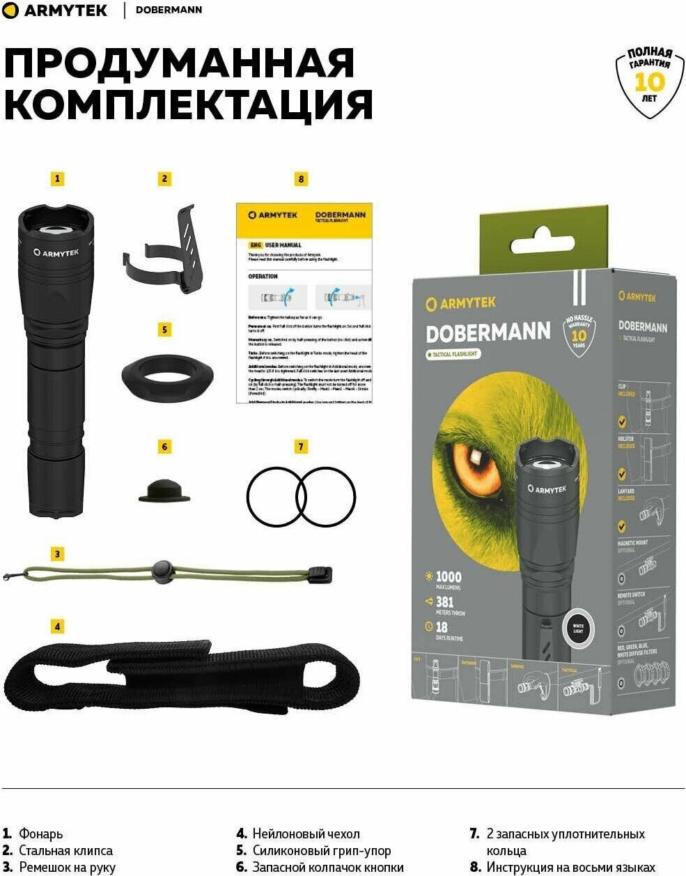 Фонарь Armytek Dobermann (холодный свет) — фото 1