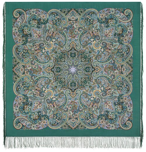 Платок Павловопосадская платочная мануфактура, 125х125 см, зеленый, фиолетовый
