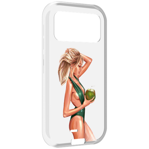 Чехол MyPads девушка-с-кокосом-в-зеленом-купальнике женский для Oukitel F150 H2022 задняя-панель-накладка-бампер