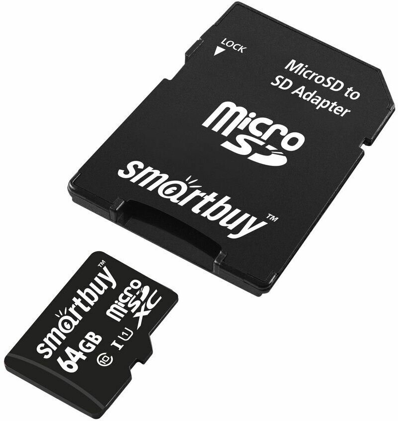 Карта памяти Smartbuy micro SDHC 64GB Class 10 UHS-1 (с адаптером SD)