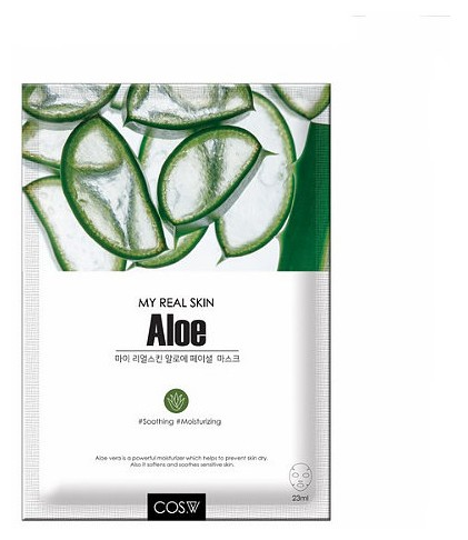 COS.W My Маска для лица с алоэ вера успокаивающая и увлажняющая Real Skin Face Mask Aloe (10шт)