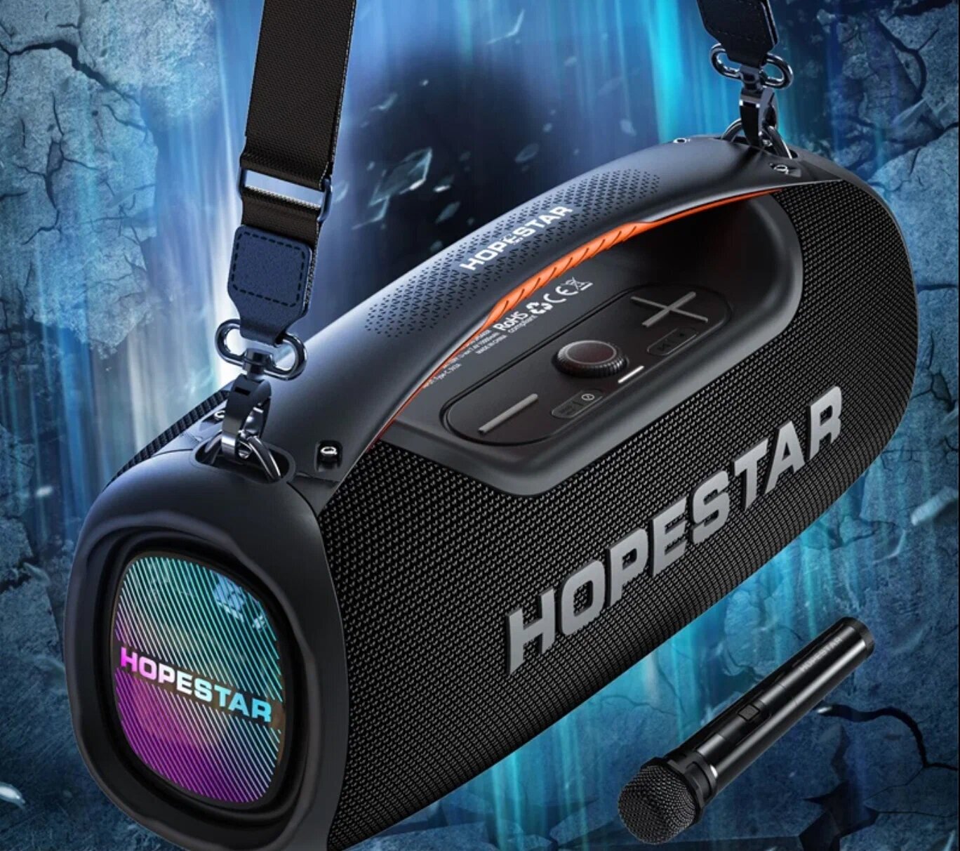 Портативная Беспроводная Bluetooth Колонка Hopestar A60, 100W / Караоке Система / Беспроводной Микрофон / черная