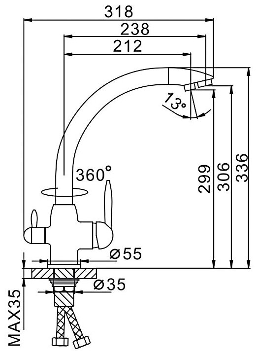 Смеситель для кухни FRAP F4399-8 с подключением к фильтру - фотография № 10