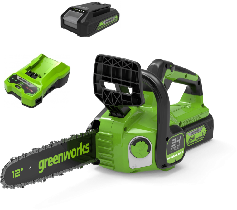 Цепная пила аккумуляторная GreenWorks GD24CS30K2, 24V, 30см, бесщеточная, c АКБ 2 Ач и ЗУ