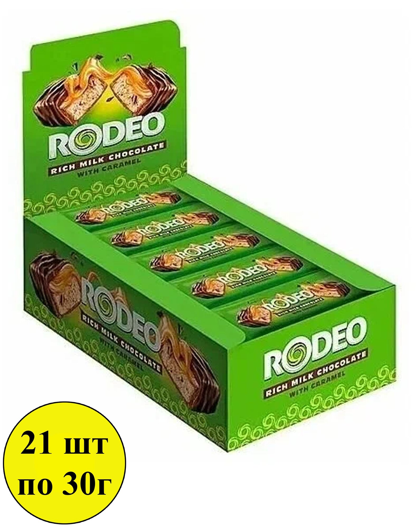 Конфеты KDV Rodeo шоколадный батончик с карамелью и нугой, 21 шт по 30 г