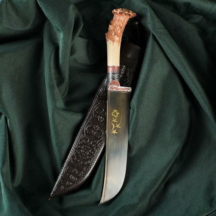 Нож Пчак Шархон "Рог косули" - пластик, сухма, витая рукоять, гарда олово, гравировка, 15 см