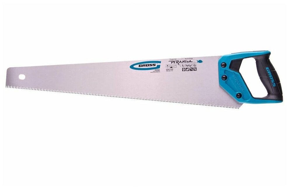 Ножовка по дереву, 550 мм, 7-8 TPI, зуб-3D, каленый зуб, двухкомпонентная рукоятка GROSS