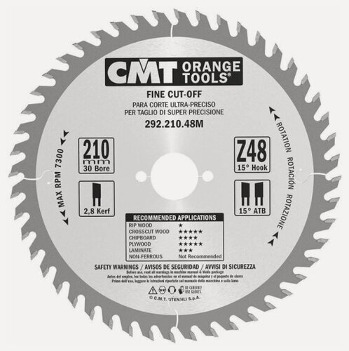 Изображение товара Пильный диск по дереву Cmt 292.210.48M, 210X30X2,8/1,8 15° 15° ATB Z=48