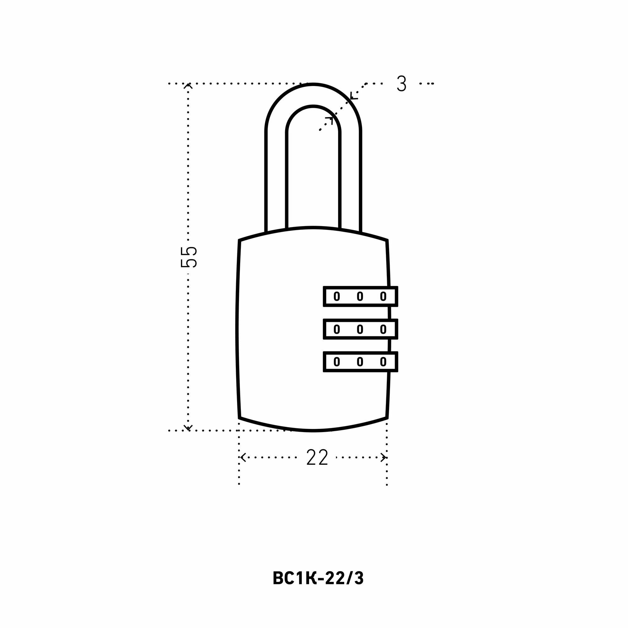 Замок багажный кодовый (черный) ВС1К-22/3 (HA816), дужка 3 мм, для сумок, чемодана, багажа. Аллюр