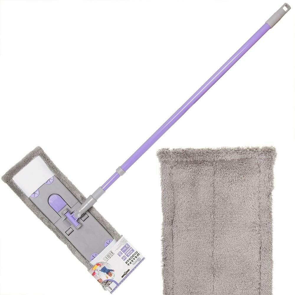 фото Швабра плоская, микрофиб, 130х43х14 см, сер, телес. руч, тум-сирен, Марья Искусница, HD1009 C-mic-15-