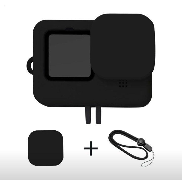 Чехол силиконовый для камеры GoPro 9 и Hero10 плотный надежный с крышкой объектива, черный