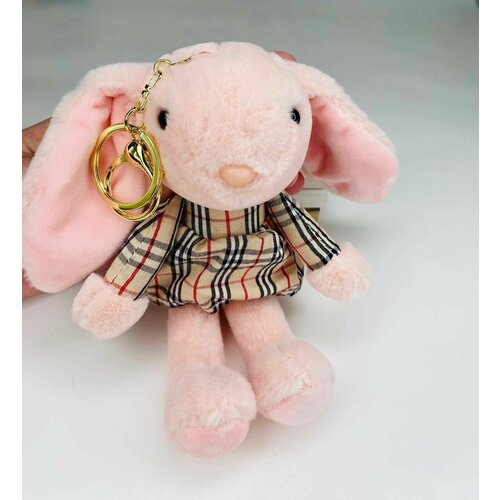 мягкая игрушка зайчик в платье Брелок, гладкая фактура, бежевый, розовый