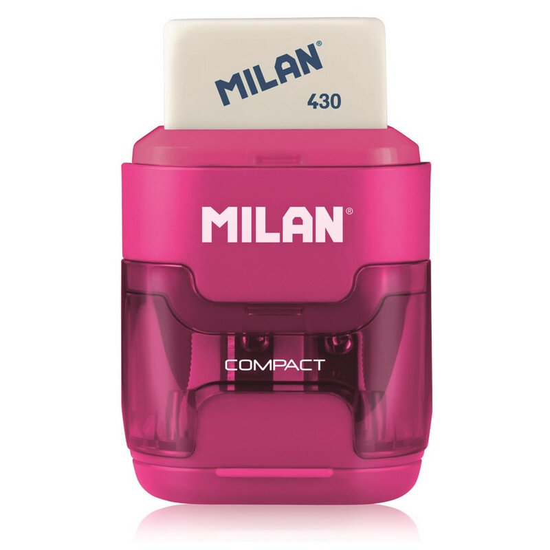 Точилка ручная пластиковая с ластиком Milan Compact (2 отверстия, с контейнером) (4703116)
