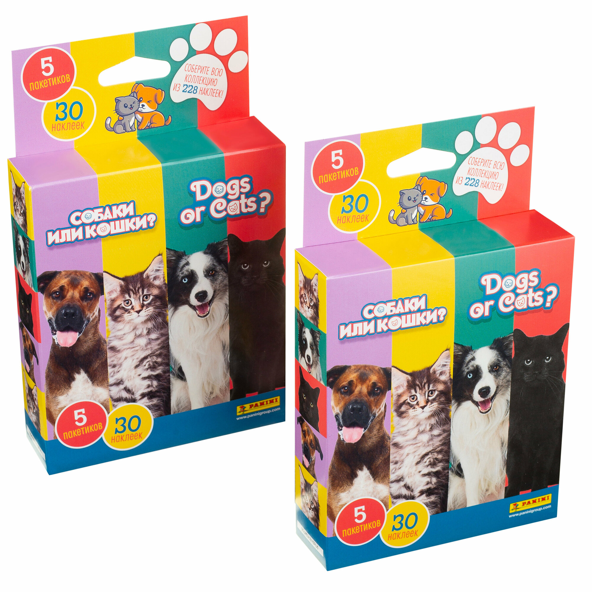 Набор из 2-х блистеров Panini DOGS OR CATS/ кошки ИЛИ собаки в картонной упаковке (10 пакетиков - 60 наклеек)