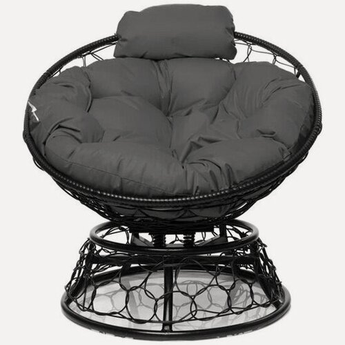 Изображение товара Кресло M-group м-групп папасан пружинка мини с ротангом чёрное, серая подушка