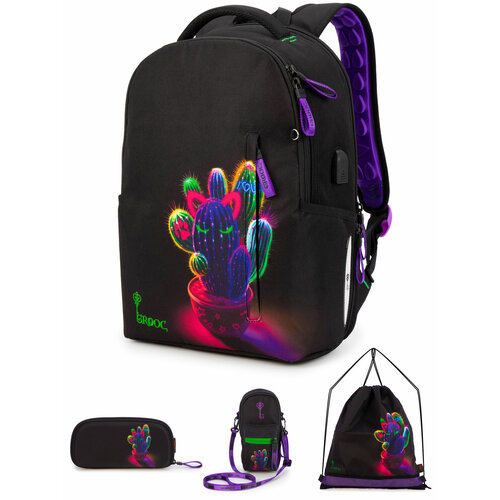 Рюкзак школьный для девочки подростковый 16 л, А4, с анатомической спинкой SkyName (СкайНейм) + USB слот + мешок для сменки+ сумка-трансформер