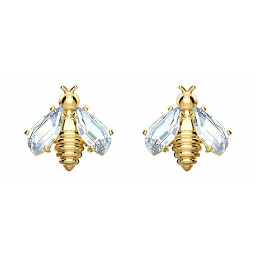 фото Серьги пусеты swarovski, кристаллы swarovski, размер 10 мм, золотистый