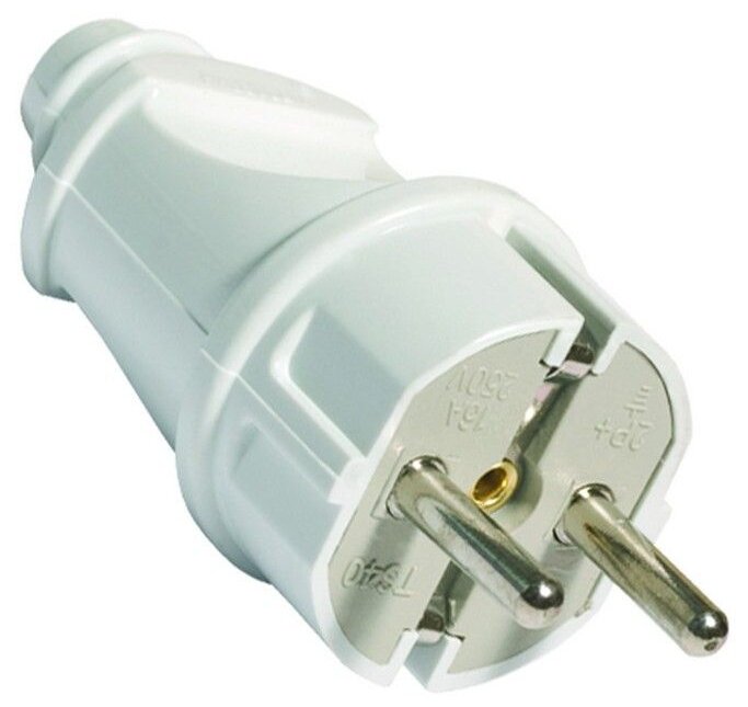 Вилка прямая разборная с заземлением 16А, 230В, ABS-пластик белая А101 UNIVersal