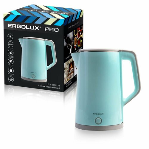 фото Чайник электрический металлический 1,8л / ergolux / (2200вт, 240в), синий
