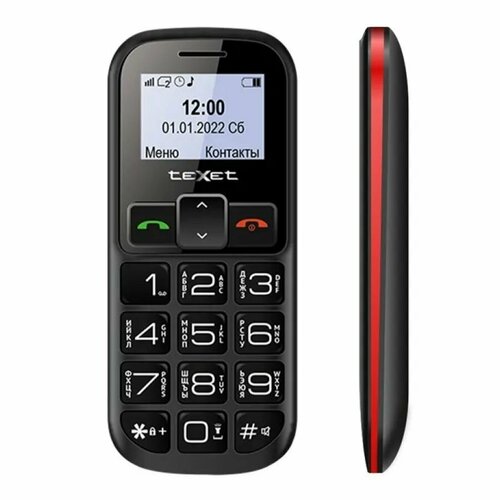Мини кнопочный телефон с крупными клавишами и фонариком teXet TM-B322 цвет черный-красный 1234₽