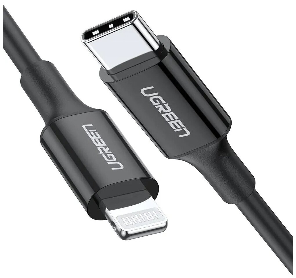 Кабель USB-C-Lightning Ugreen, резиновое покрытие, цвет черный, 1 метр (60751) — фото 1