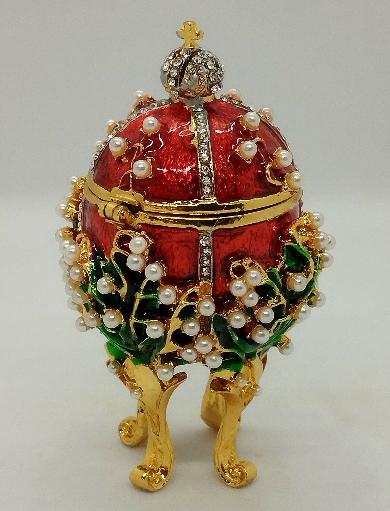 Яйцо Фаберже Ландыш малое, с жемчугом, красное, (магнитный замок)