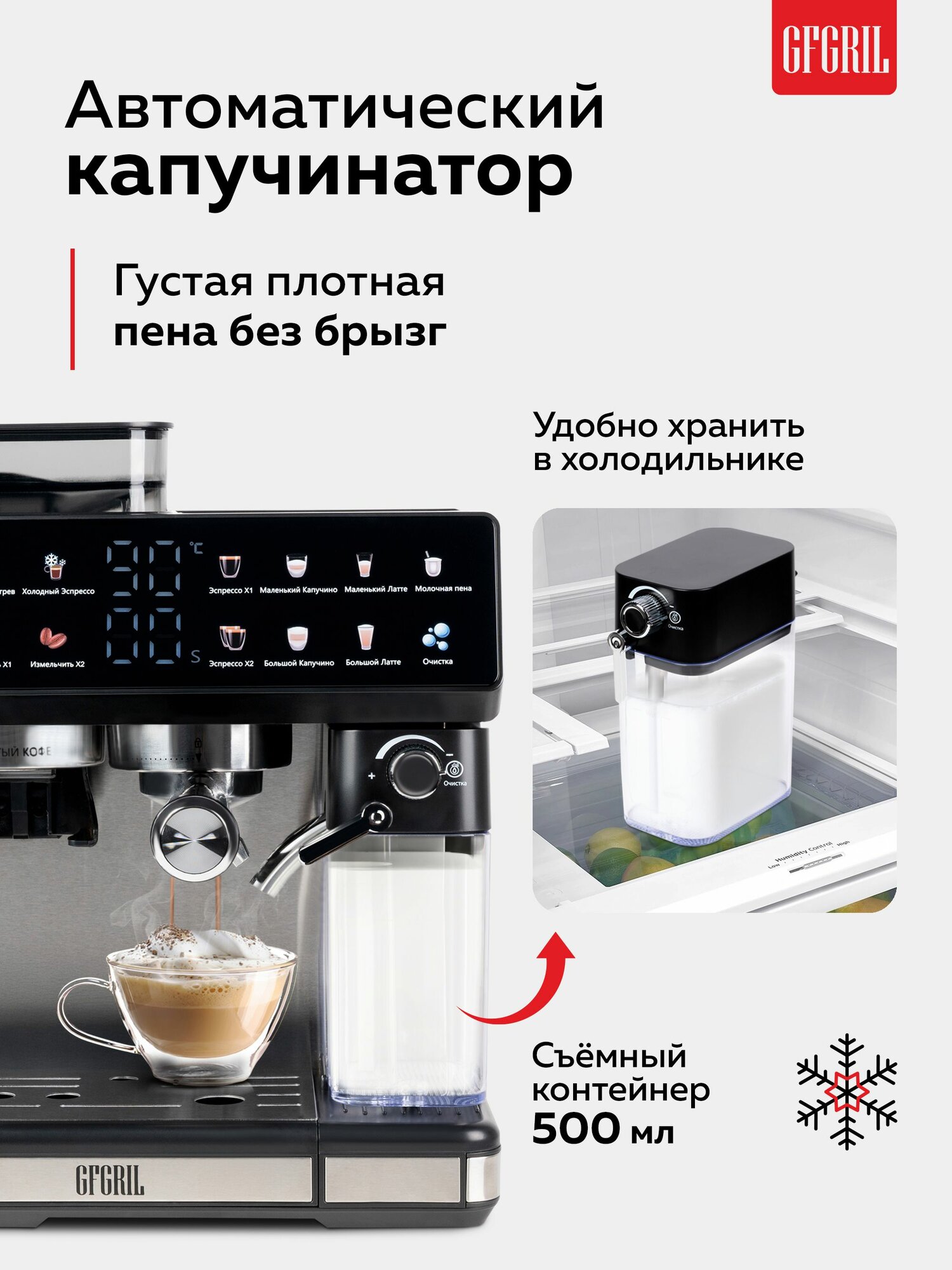 Кофемашина 7 в 1 GFGRIL GFC-3000, автоматический капучинатор и встроенная кофемолка — фото 1