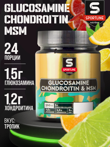 Изображение товара Глюкозамин хондроитин МСМ Powder SportLine Nutrition 300 гр, тропические фрукты с витамином С
