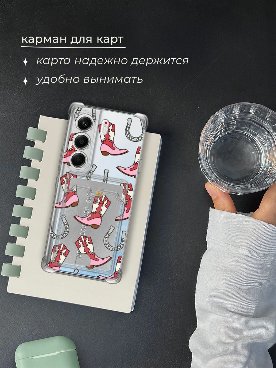 Чехол на Tecno Camon 40 Pro (Текно Камон 40 Про) с картой и принтом "Ковбойские сапоки паттерн" — фото 1