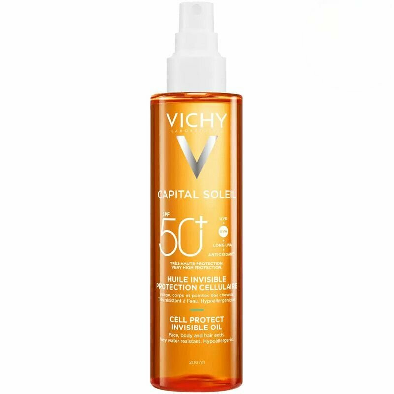 Масло солнцезащитное Vichy Capital Soleil SPF50+ увлажняющее для лица, тела и волос, 200 мл
