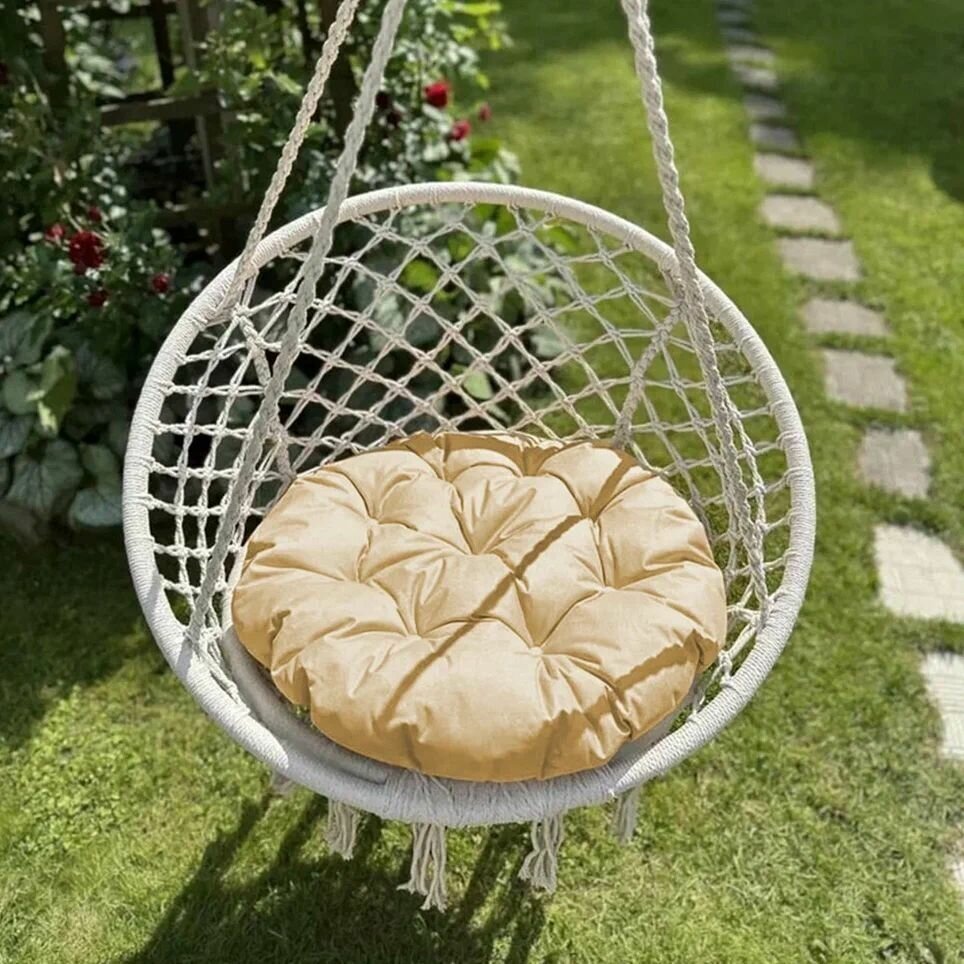 Круглая подушка для садовых качелей Вилли, напольная сидушка 60D, бежевый - фотография № 1