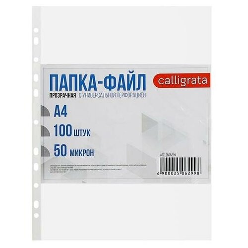 Calligrata Файл-вкладыш глянцевый Люкс А4 50мкм, 100шт, прозрачный папка вкладыш с перфорацией berlingo а4 70мкм глянцевая 50 шт в упаковке