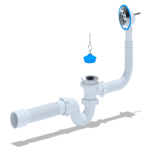 Сифон для ванны АНИ 1 1/2' с выпуском и переливом с гибкой трубой 40х50 E155 АНИ пласт