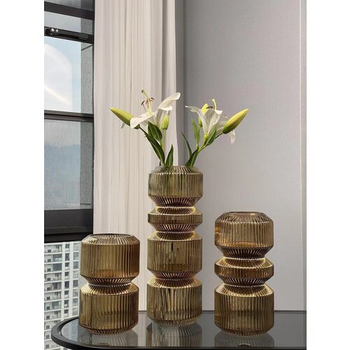 Ваза Фасон коричневая, 20 см, Стекло