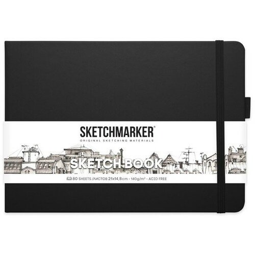 Скетчбук Sketchmarker, 148 х 210 мм, 80 листов, твёрдая обложка из искусственной кожи, черный, блок 140 г/м2