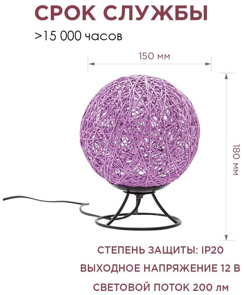 Ночник Apeyron Electrics светодиодный, 2 Вт, цвет арматуры: черный, цвет плафона: фиолетовый - фотография № 13