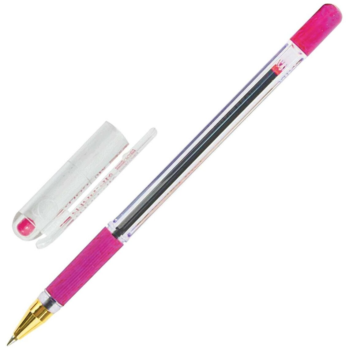 Ручка шариковая масляная с грипом MUNHWA "MC Gold", розовая, корпус прозрачный, узел 0,5 мм, линия письма 0,3 мм, BMC-10
